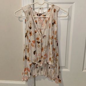 Free People floral deep v-neck tie front tank top